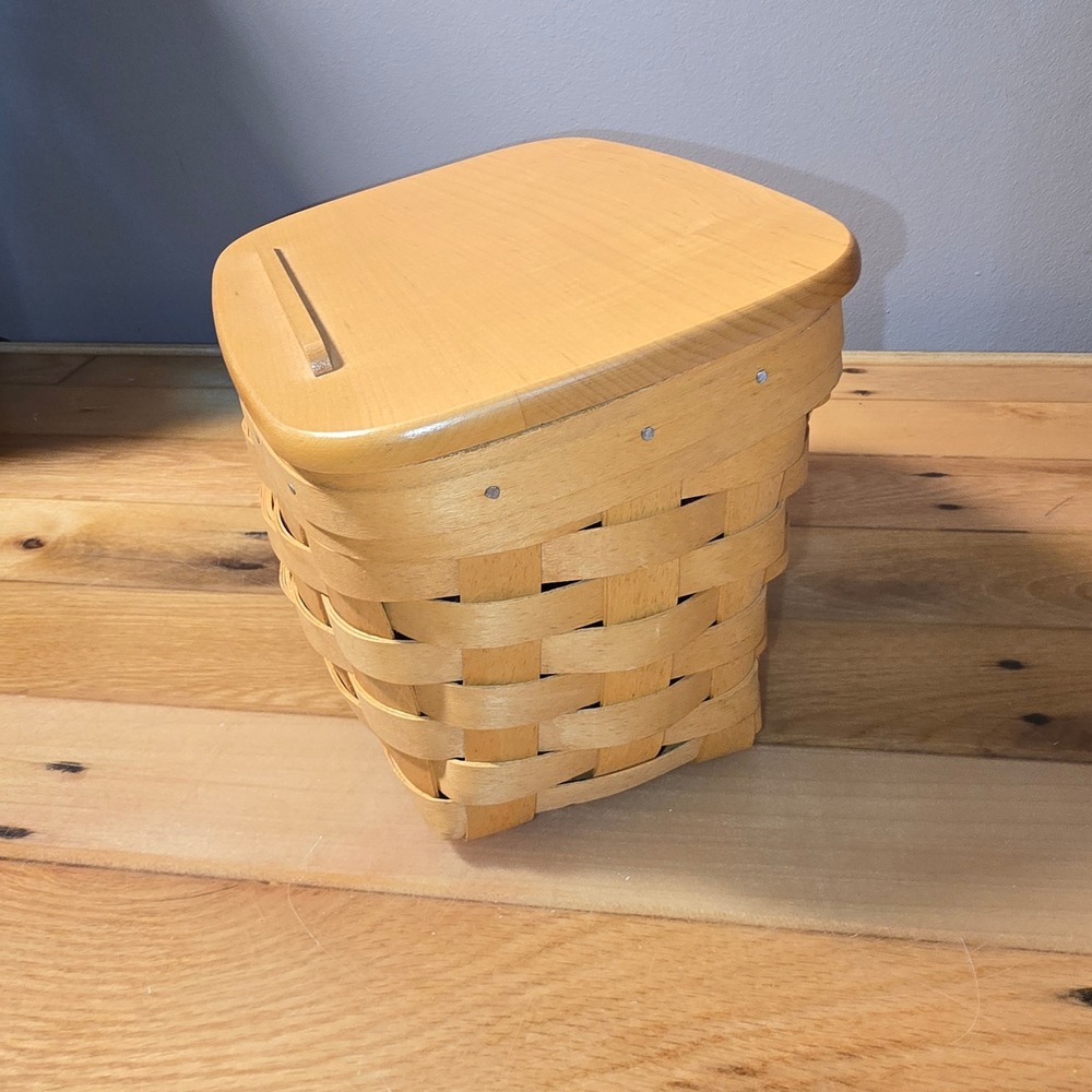 Longaberger Handwoven Wood Basket Recipe Holder Lid and Liner 2001 Dresden Ohio - Picture 2 of 12
